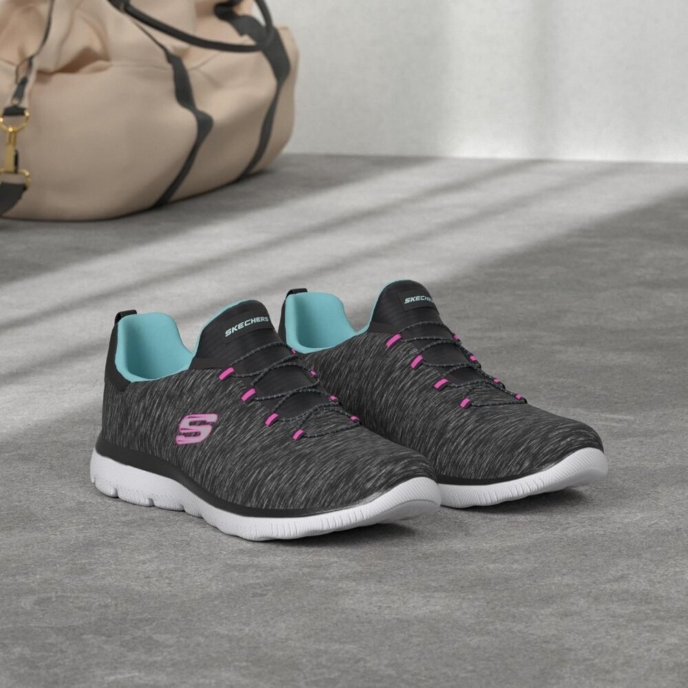 Women's Black/Light Blue 100% Synthetic Summits Quick Getaway Sneakers - Picture 2 of 9
